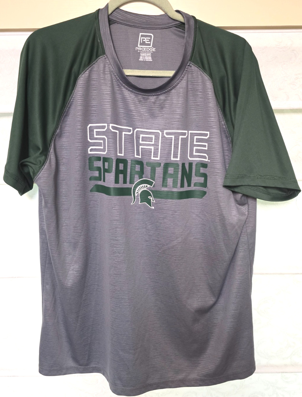 Michigan State Spartans Shirt Adult XL Gray Green Performance Tee Pro Edge